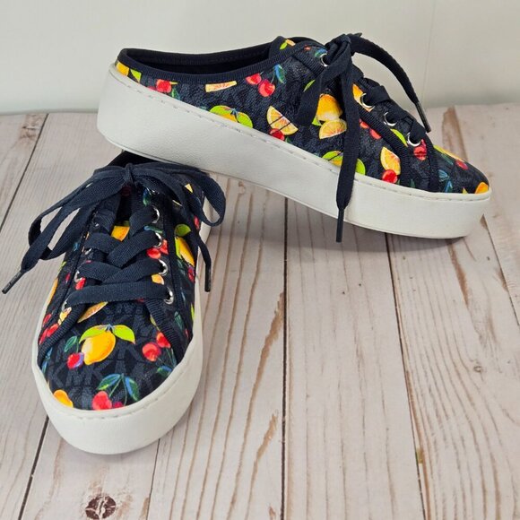 Michael Kors Poppy Slip-On Sneakers 6.5M Tropical Print MK Logo Canvas pristine! - Picture 8 of 10